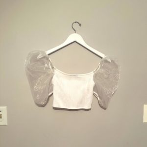 NWT white puff sleeve crop top